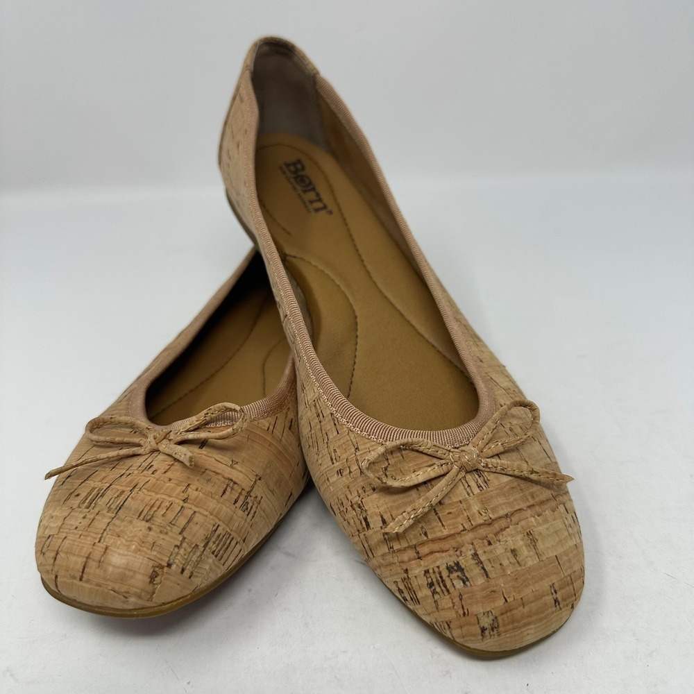Born Ballet Flats Women 8.5 Tan Cork Julianne Bow Slip On Casual BR0018787